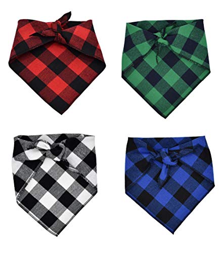 Diyafas 4pcs Klassisches Kariertes Hundehalstuch Baumwoll Bandana Welpen Halstuch Haustier Dreieck Schal für Kleine Mittlere und Große Hunde Katzen