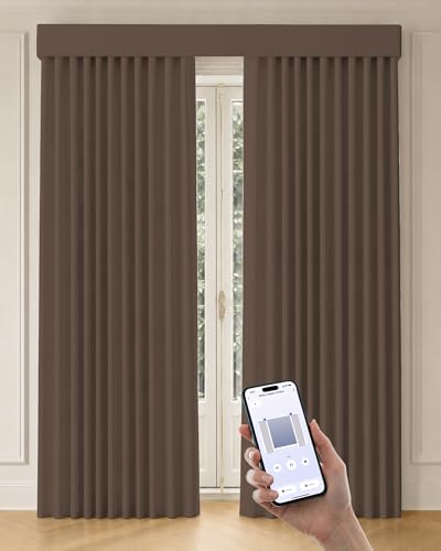 Image of Graywind Motorized Curtains with Track, Room Darkening Smart Curtains, Hardwired Curtains Works with Alexa Google Home Remote Control for Large Windows, Custom Drapes Up to 207 inch, Echo (Chocolate)