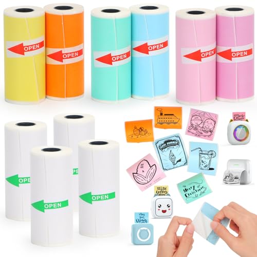 Papier thermique pour mini imprimante : lot de 10 rouleaux 57x25 mm adhésifs blancs et colorés