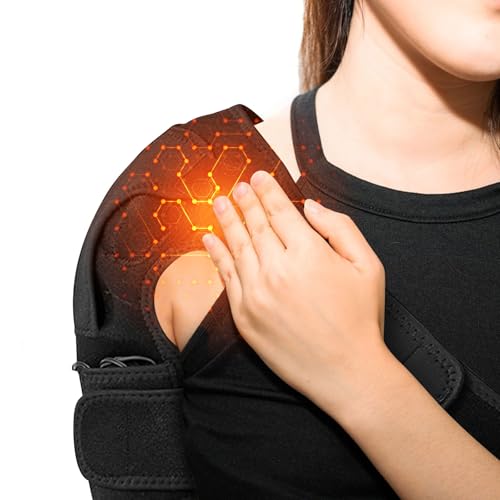 HSOKEW Shoulder Heating Pad, Cordless Heated Shoulder Brace with Massage 3 Heat Levels Heating Pad for Shoulder Pain for Men Women Frozen Shoulder Pain Relief Hot Cold Modes, Left Right Shoulder
