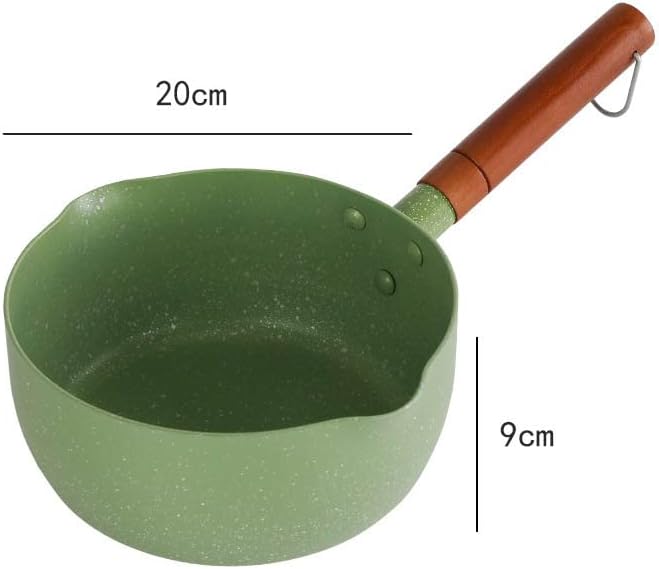 Japanese Yukihira Saucepan With Wooden Handle and Pour Spout, Nonstick Milk Soup Pan, Exquisite Small Induction Cooking Pan for Gas, Electric Stove (Avocado Green 20cm)