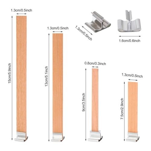 Mechas de madera para velas con base de clip 10pcs miniatura 7