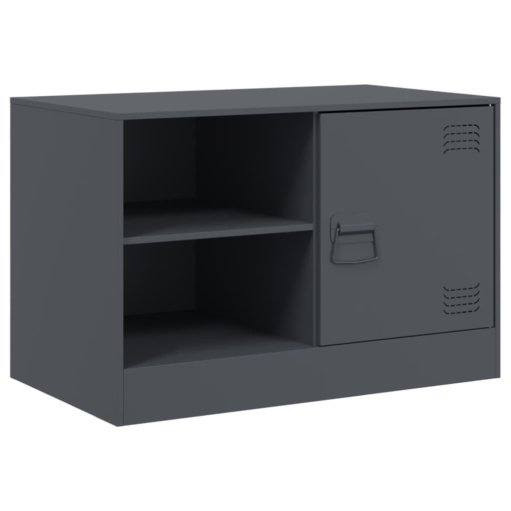 TV Sideboard Anthrazit 67x39x44 cm aus kaltgewalztem Stahl Modernes Lowboard mit Metallgriff und 2 Ablagen Robustes TV Möbel für Wohnzimmer Flur Schlafzimmer