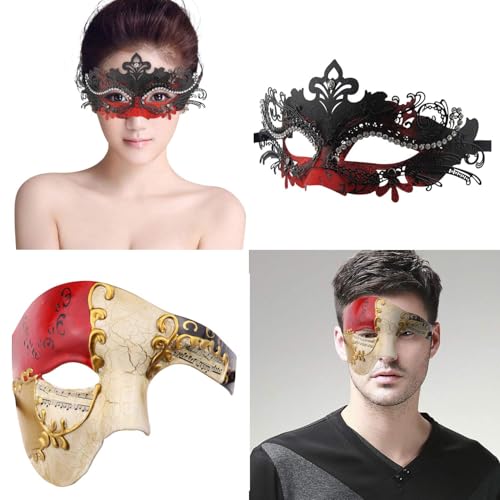 Image of Coddsmz Couples Masquerade Mardi Gras Christmas Venetian Cosplay Costume Halloween Party Mask Set