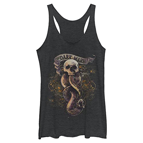 Harry Potter Warner Brothers and The Deathly Hallows Skully Mark Women's Fast Fashion Racerback Tank Top Black Heather