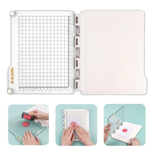 9.3x8 Inch Stamp Positioning Tool Acrylic Stamp Positioner with Grid Lines Stamp Platform with Grip Mat for Card Making Scrapbooking Accurate Craft Stamping
