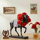 Amyhill Horse Party Decorations Table Centerpieces 13.98 × 12.4 × 3.74 Inches Derby Day Horse Resin Statue with Wreath and Checkered Horseback for Equestrian Events, Derby Day Parties Decorations