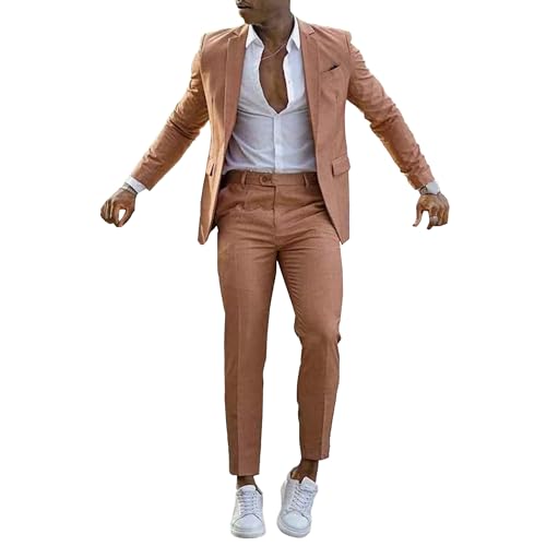 Mens Suit Slim Fit 1 Button 2 Piece Wedding Party Holiday Dress Suit Jacket Elegant Solid Blazer & Pants Set