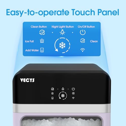 VECYS Nugget Ice Maker, 33LBS/Day Countertop Ice Machine, Self-Cleaning Portable Pellet Ice Maker with Stainless Steel Trim, 3.8L Side Water Tank, Chewable Sonic Ice for Home, Office, Bar