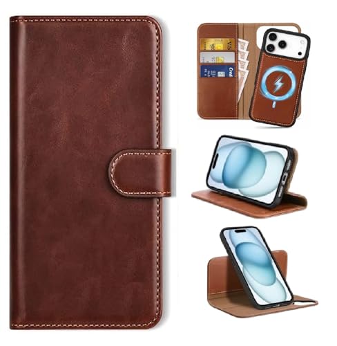 Image of WHITBULL Royal Leather Detachable 2 in 1 Flip case Cover for iPhone 17 Pro (Brown)