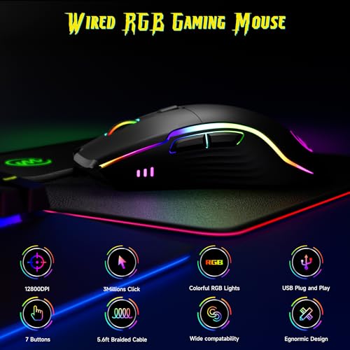 12800 DPI Memzuoix Wired RGB Gaming Mouse w/ 6 Buttons (Black) - image 7