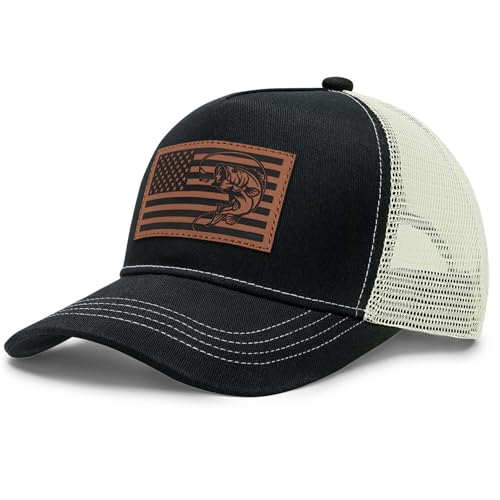 Image of Fishing Gifts for Men American Flag Trucker Hat Mens Fathers Day Christmas Birthday Gifts Fishing Hat for Dad