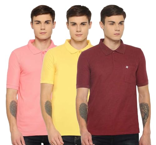 Image of Dollar Men's Pack of 1 Solid Cotton Blend Polo Neck T-Shirt