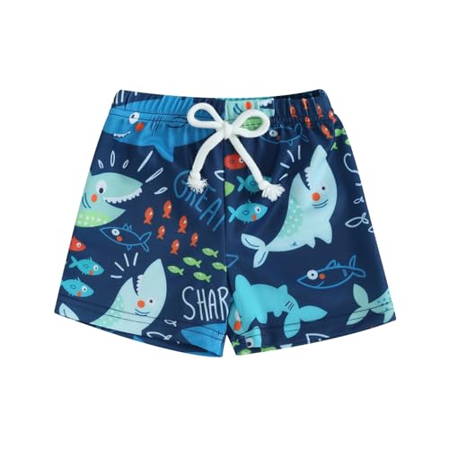Toddler Baby Boy Girl Swimsuit Infant Swim Trunks Beachwear Kids Bathing Suit Elastic Waist Swimming Shorts Swimwear (Blue Shark, 12-18 Months)