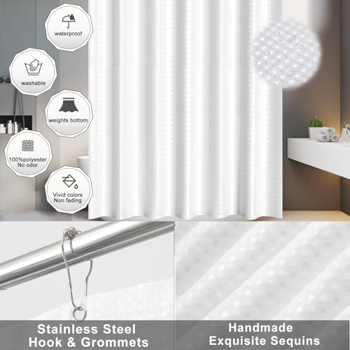 White Bathroom Sets Accessories with Waffle Shower Curtain,Bathroom Sets with Trash Can,Toothbrush Holder,Toothbrush Cup,Soap Dispense,Tray,Soap Dish,Toilet Brush,Qtip Holder - Thumbnail 3