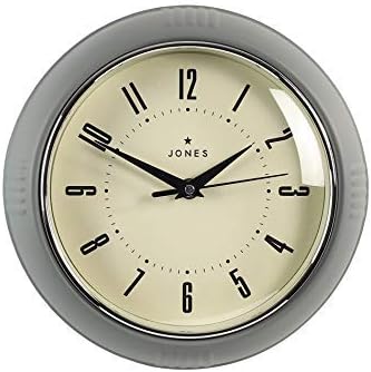 Jones Clocks® Ketchup wall clock | Round retro diner clock | 25cm | Grey | Ideal for the kitchen, living room, office or bedroom | Easy to read numbers