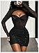 SweatyRocks Women's Sparkly Sheer Mesh Ruched Mini Dress Sexy Cut Out Long Sleeve Bodycon Night Out Dresses Black Large