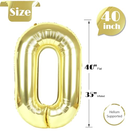 Image of Light Gold Number 0 Balloon 40 Inch, 0 Balloon Number for 10th 20th 30th 40th 50th 60th Birthday Decorations, Light Gold Party Supplies