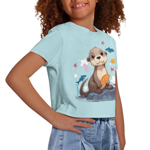 Image of Girls Summer Crop Top Outfits Short Sleeve T Shirts Kids Cute Clothes Tees Blouse