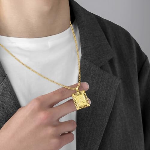 D&K Essentials Initial Necklace for Women and Men 14K Gold Plated Square Letter Pendant with A - Z Capital Monogram on Figaro Chain, Stylish and Hypoallergenic Jewelry4