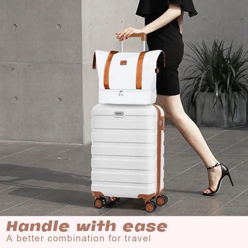 Image of AnyZip Luggage PC ABS Hardside Lightweight Suitcase with 4 Universal Wheels TSA Lock 20 24 28 Inch, White Brown, 3 piece set(20 inch), Fashion