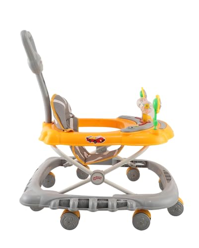 Image of JoyRide Spinny Spinner 8 Wheels Baby Walker, Adjustable Height,Parentle Handle, Comfortable Seat, Music and Light, 360 Degree Rotation, Maximum Weight: 12 kg (Yellow Grey)