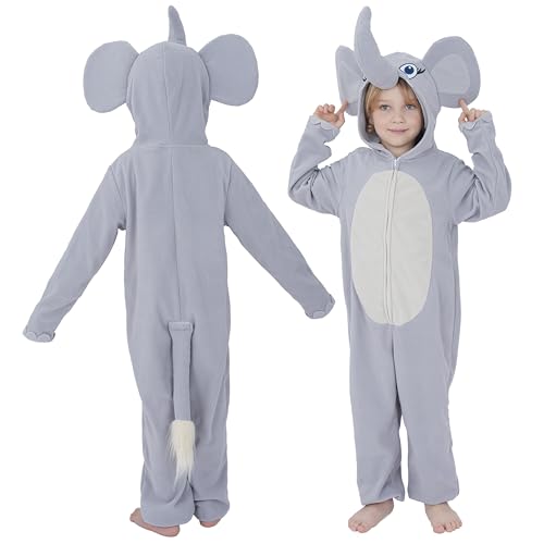 Rabtero Unisex Elephant Costume Kids Girls Boys Halloween Christmas Easter Festival Birthday Theme Party Animal Cosplay Costumes Toddlers Elephant Onesie for Kids 4-6