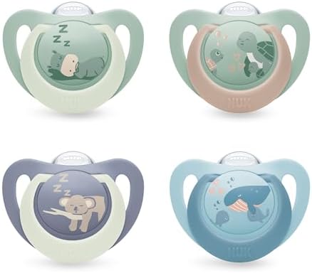 NUK First Choice Day & Night Baby Schnuller | 18-36 Monate | Orthodontische Schnuller, die im Dunkeln leuchten | Beruhigt 99% aller Babys** | Sortiert | 4 Stück
