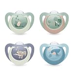 NUK First Choice Day & Night Succhietti per Bambini | 6-18 Mesi | Succhietti Ortodontici che si Illuminano al Buio | Calma il 99% dei bambini** | Assortiti | Confezione da 4