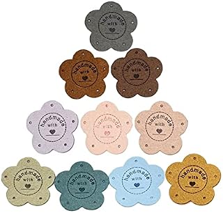 40 Pcs PU Leather Label Faux Leather Handmade Sew on Tag Label Handmade Embossed Tag for DIY Jeans Bags Shoes Hat(H, 10c)