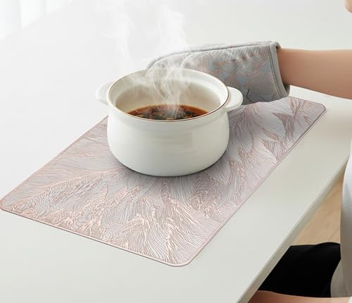 Image of Yellow Weaves 1 Pc PVC Table Placemats, Dining Table Mat, Stain Resistant, Anti-Skid, Waterproof, Washable, Dining, Kitchen, Restaurant Table Set Easy to Clean, Durable (Feather Rose Gold)