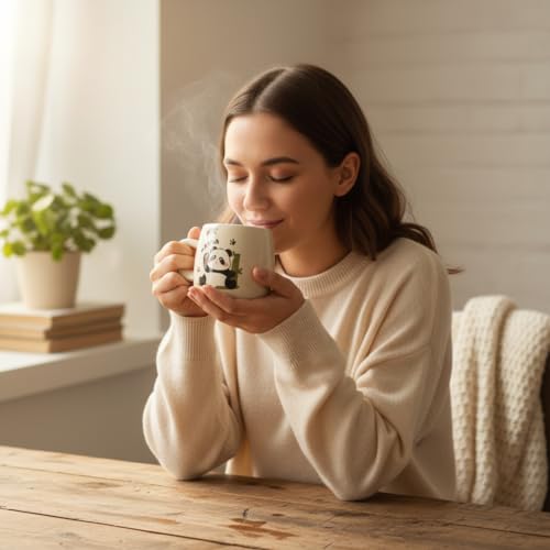 Image of ZAICUS Cute Panda Ceramic Coffee Mug with Lid & Spoon - Tea Cup for Kids & Adults, Milk Mug for Home & Office, Gift for Kids Girls Boys - 450ML