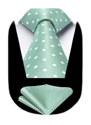 Image of HISDERN Polka Dot Ties for Men Classic Silk Ties and Pocket Square Formal Business Necktie Handkerchief Wedding Party