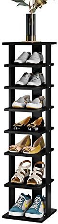 COZYFUN Narrow Shoe Rack, Wooden Shoe Shelf 7-Tier, Vertical Shoe Storage Cabinet, Tall Entryway Shoe Tower Slim Free Standing Shoe Organizer for Narrow Closet, Bedroom,Hallway,Entryway (Small, Black)