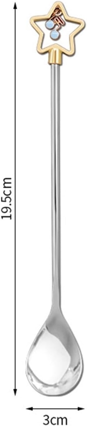 Soup Spoon Stainless Steel Dessert Coffee Cocktail Stirring with Pentagram Shaped Handle, 1 Piece, Gold/Silver Dinner(Silver)