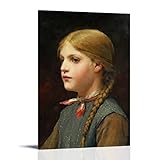 Cuadro académico del siglo XIX Retrato de una niña de Albert Anker – Niño rubio con pelo trenzado en vestido de lunares, arte de pared, lienzo estético, cuadro de pintura para sala de estar