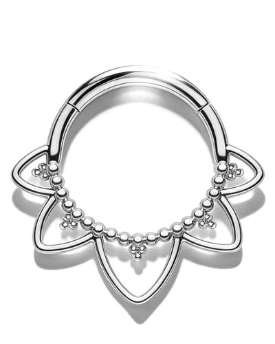 Agrewd Minimalistische Lotusblume Septum Daith Piercing Silber 16G Helix Piercings Silber Chirurgenstahl Septum Ring Segmentring Clicker Tragus Nase Knorpel Piercing Ohr Schmuck 8mm
