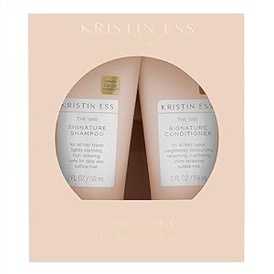 Kristin Ess Signature Travel Size Salon Shampoo + Conditioner Set for Moisture, Softness + Shine – Anti Frizz + Lightly Clarifying – Sulfate Free, Vegan + Safe for Color Treated Hair – Mini Travel Set