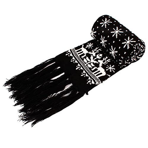 Men Women Reindeer Snowflake Dotted Knit Scarf with Tassels Winter Warm Long Scarf Wrap Black