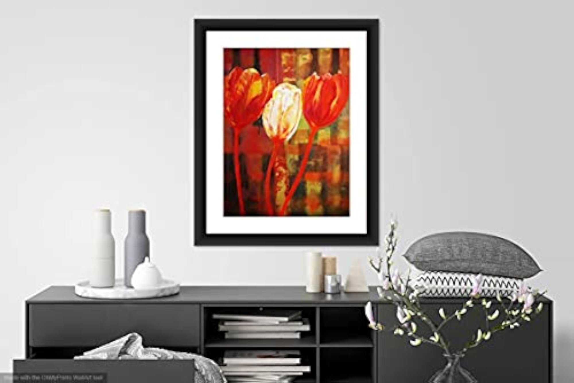 Digital Reprint Tulip Flowers Framed Wall Art Canvas