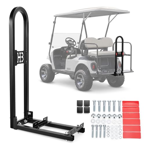 HOWBOW Rear Seat Grab Bar for Golf Cart 2+2&4+2 Passanger Updated Thicken Tubing Golf Cart Seat Safety Handlerail fit Yamaha EZGO Club Car Heavy Duty Golf Bag Support Frame with Reflective Stickers