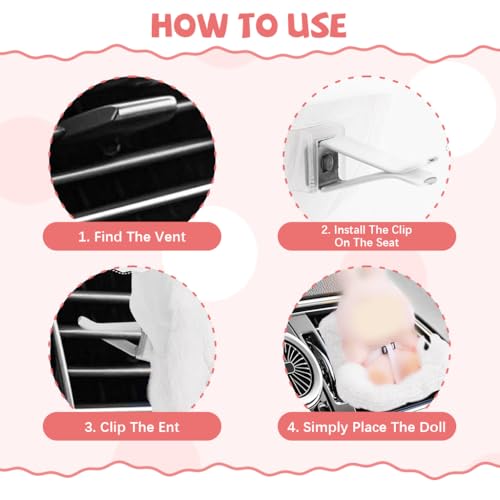 Image of PATPAT Doll Car Seat for 4-Inch Figure, Soft Plush, Air Vent Clip