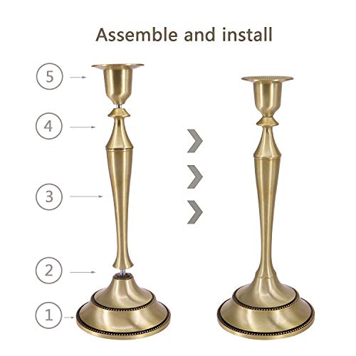 Qtkj Set Of 2 Brass Gold Metal Taper Candle Holders Dining Room Table Decoration Centerpiece Tall Candlestick Stand For Dinner Wedding Home Ornaments #TOP3