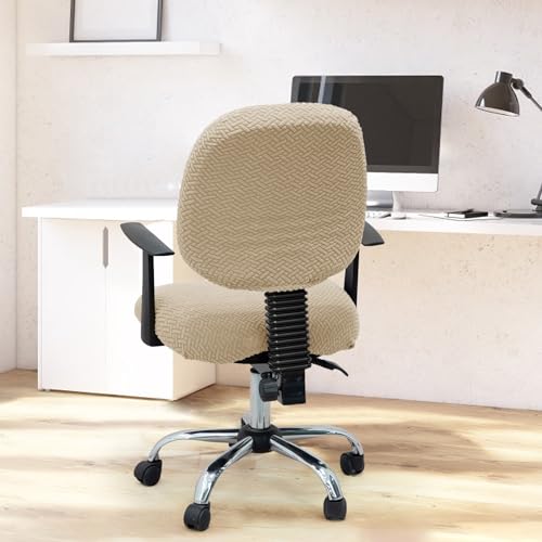 MIFXIN Office Chair Cover Stretch Slipcover 2 Piece Elastic Jacquard Computer Chair Seat Covers Furniture Protector for Office Home, Only Covers, NO Chair (Khaki) by MIFXIN - Image 3