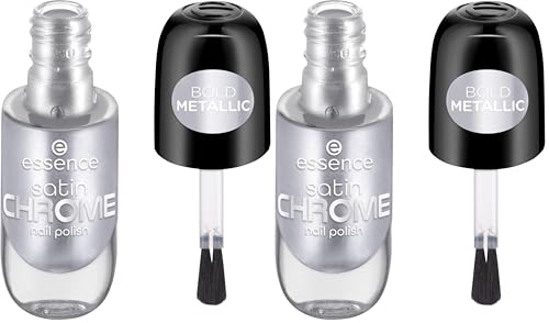 Essence Cosmetics Satin Chrome Nail Polish Vernis à Ongles, Couvrant, Résultat Rapide, Hautement Pigmenté, Métallique 8 ml (Lot de 2)