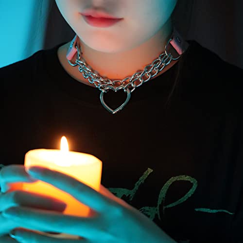 JJDreams Punk Halsband Gothic PU Leder Halsreif mit Kette Herz Anhänger elegant Choker Kragen schwarz Damen