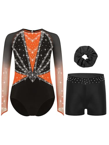 Maillot de gym fille manches longues avec legging court et couronne pour danse Yhong