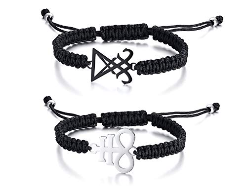 VNOX Handmade Adjustable Satanic Baphomet Leviathan Cross Braided Bangle Bracelet Rope Bracelet for Men Women