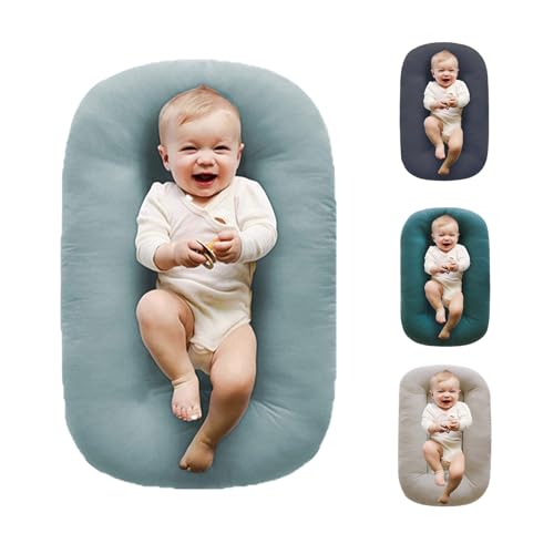 Loevin Baby Lounger for Newborn 0-24 Months, Soft Portable Infant Nest & Play Mat & Diaper Changing Pad for Home,Travel & Floor Time, Newborn Babies Essentials Gifts(Misty Blue)