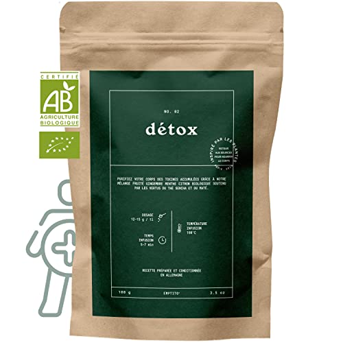 Emptito Tisane Detox Maté Thé Vert Matcha | Thé Detox Minceur Diurétique Naturel & Purifiant | Antioxydant Draineur Élimine les Toxines Intestin Foie Colon | Mélange vrac 11 plantes 100g Certifié Bio Cover
